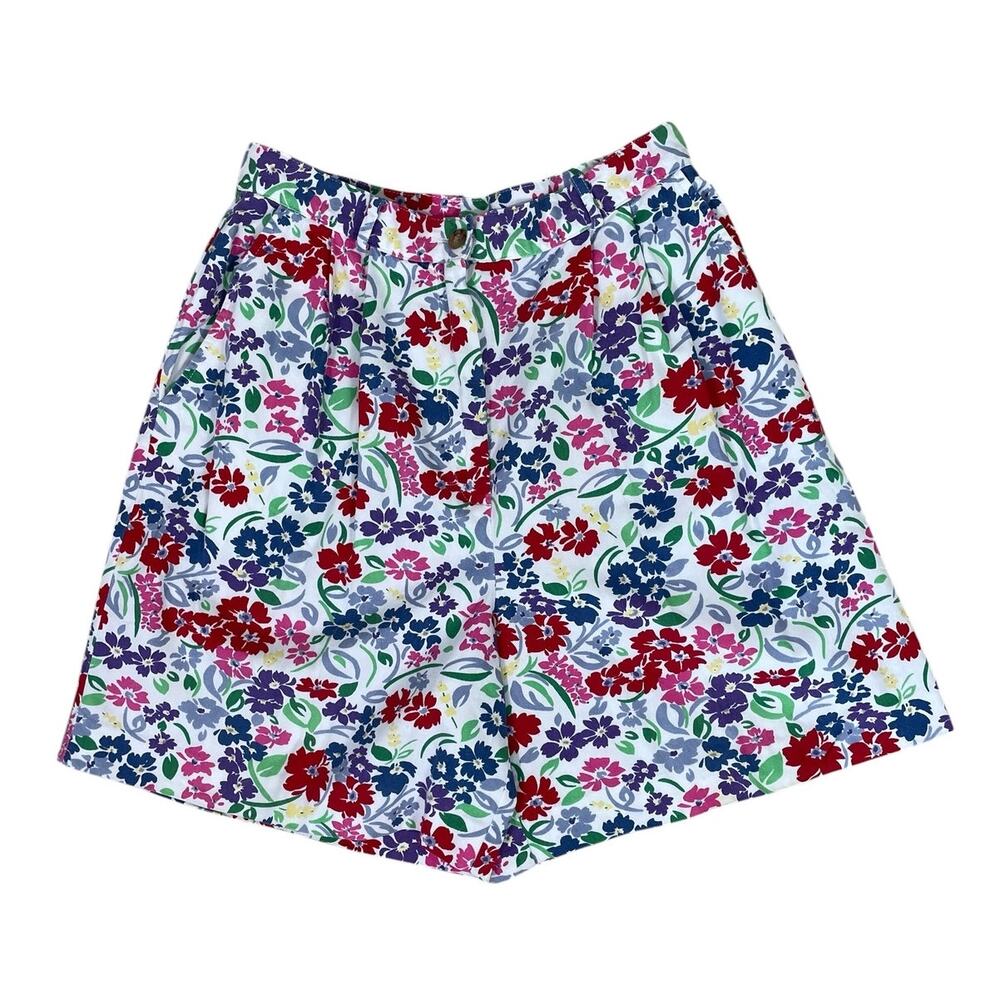 Vtg Talbots Cotton Floral Pleated Front Shorts Size 12 Cottage Unique Coquette